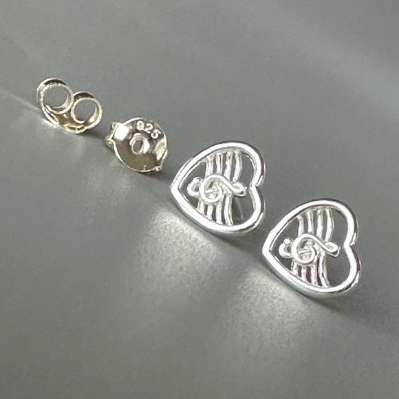 Sterling Silver Heart Music Note Earrings - Picture 7 of 12